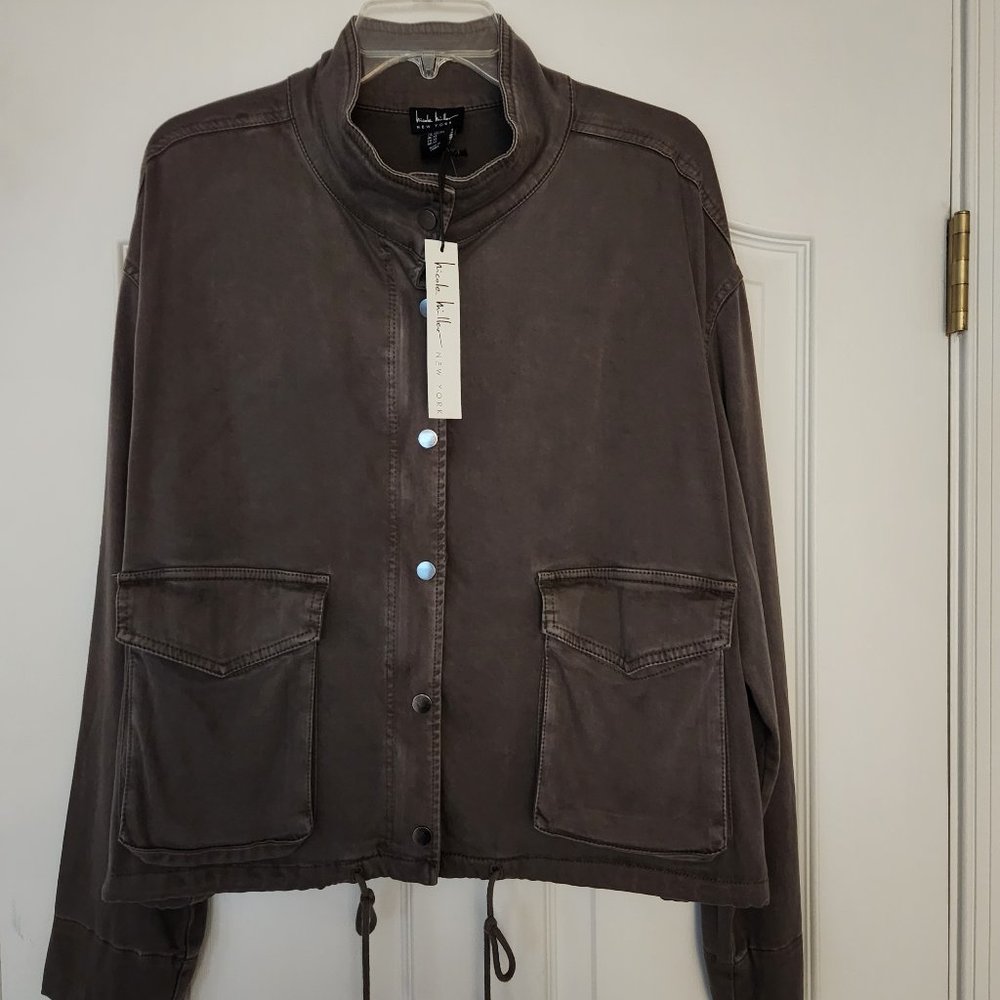 Nicole Miller NY Women’s Zip Front Stand Collar Front Pockets Jkt Olive Green XL